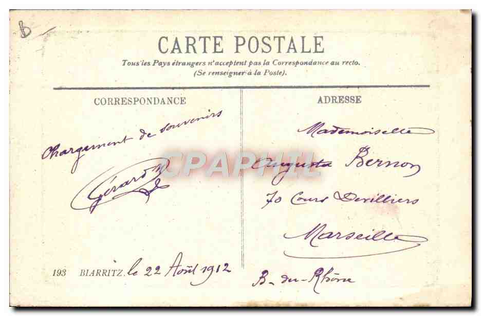 CPA Folklore Biarritz Attelage basque  — Rückseite