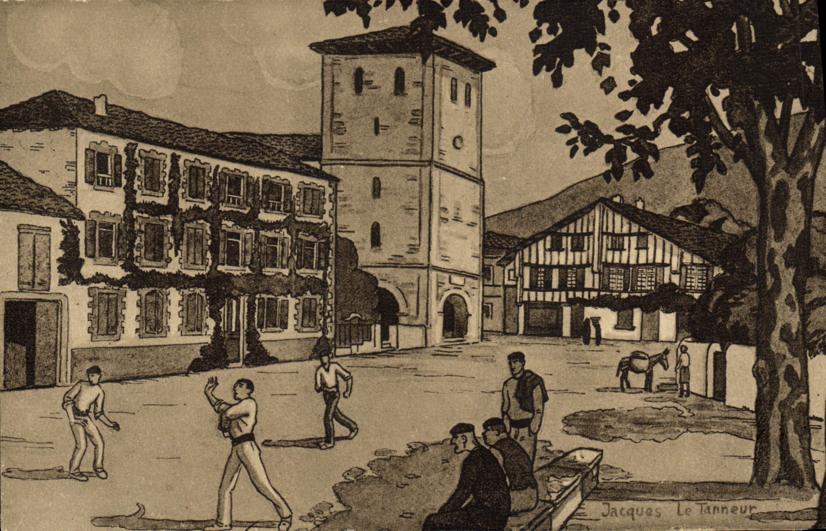 CPA Folklore Pays basque Partie de pelote a mains nues sur la place d'Ascain Jacques le Tanneur 