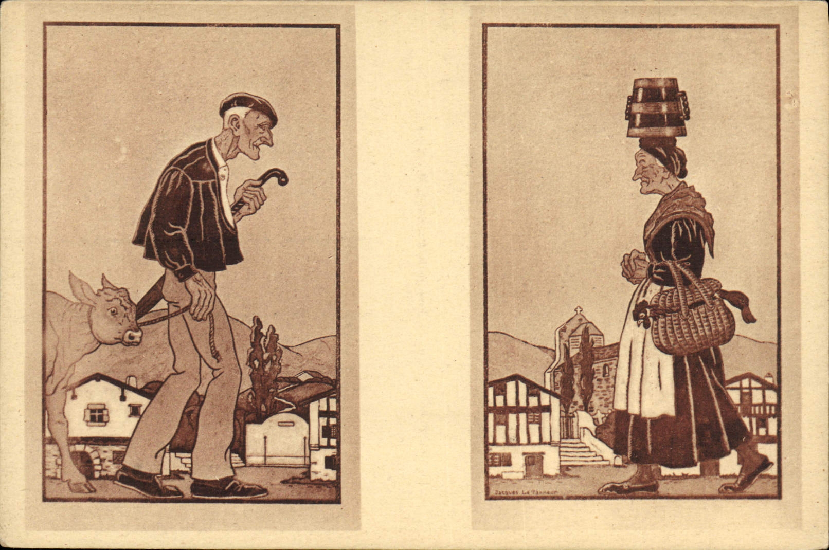 CPA Folklore Pays basque Jour de marche Jacques Le Tanneur