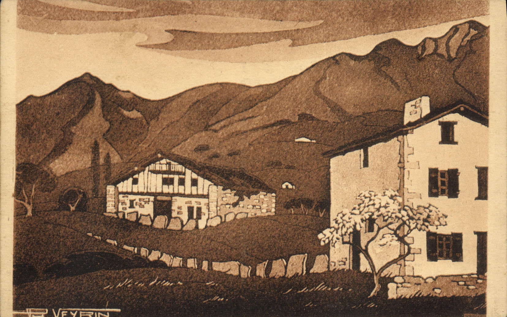 CPA Folklore Pays basque Paysage au printemps a Sare Philippe Veyrin