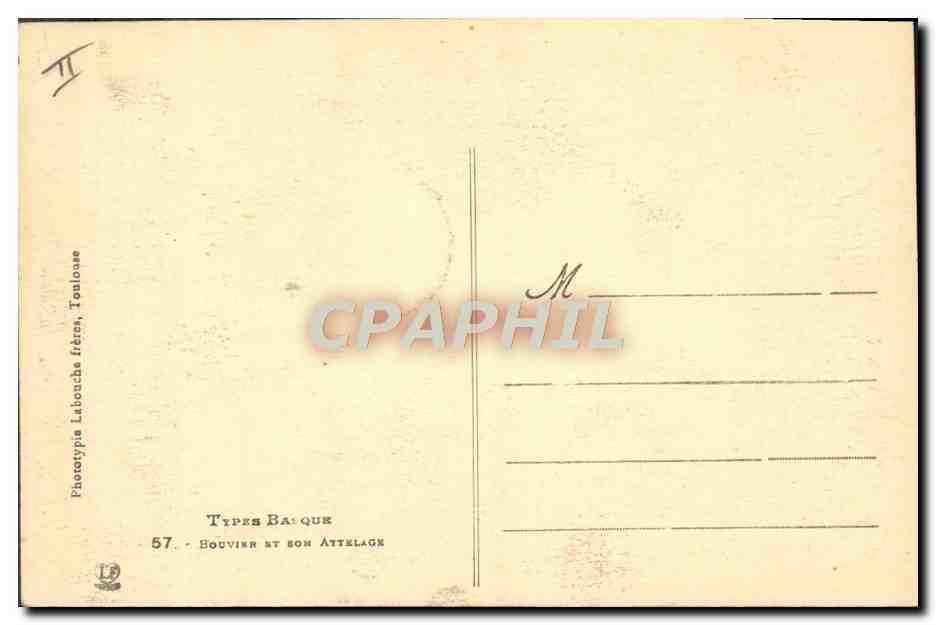 CPA Folklore Type basque Bouvier et son attelage — Rückseite
