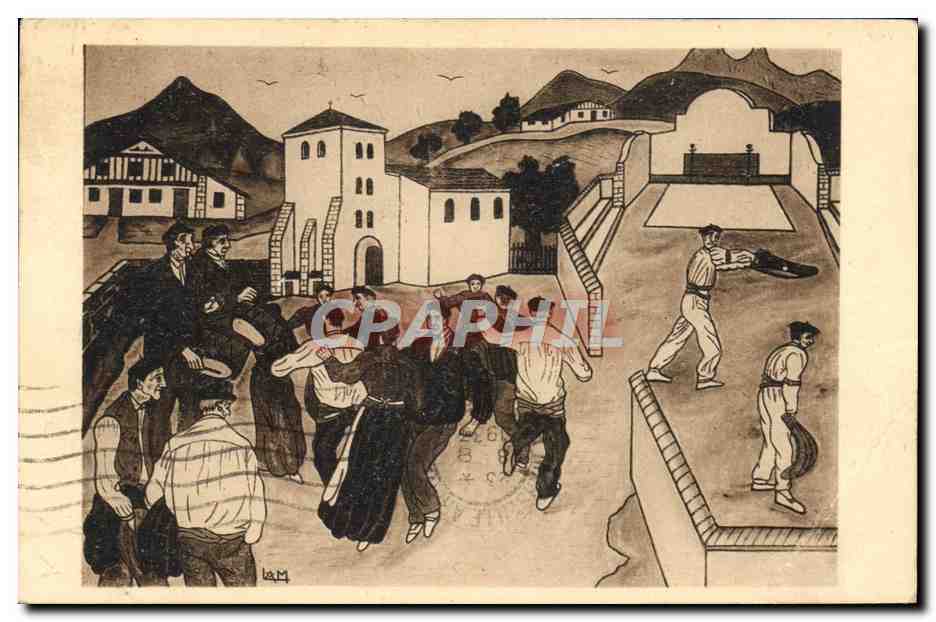 CPA Folklore Pays basque Fandago et partie de pelote d'apres une estampe de Lam 