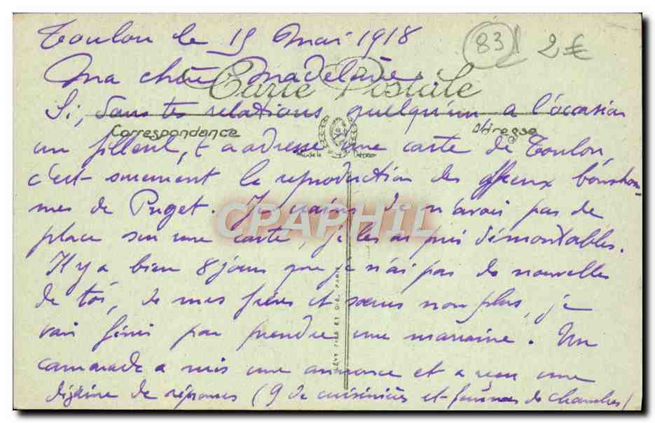 CPA Toulon Detail des Cariatides de Puget — Verso