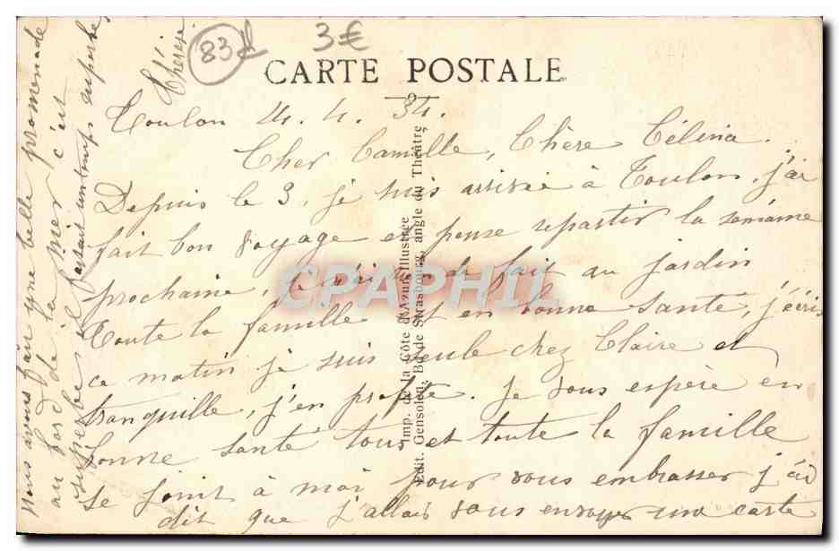 CPA Toulon Le monument de la federation  — Verso