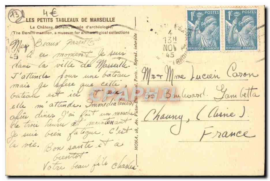 CPA Marseille Le chateau Borelli musee d'archeologie  — Rückseite