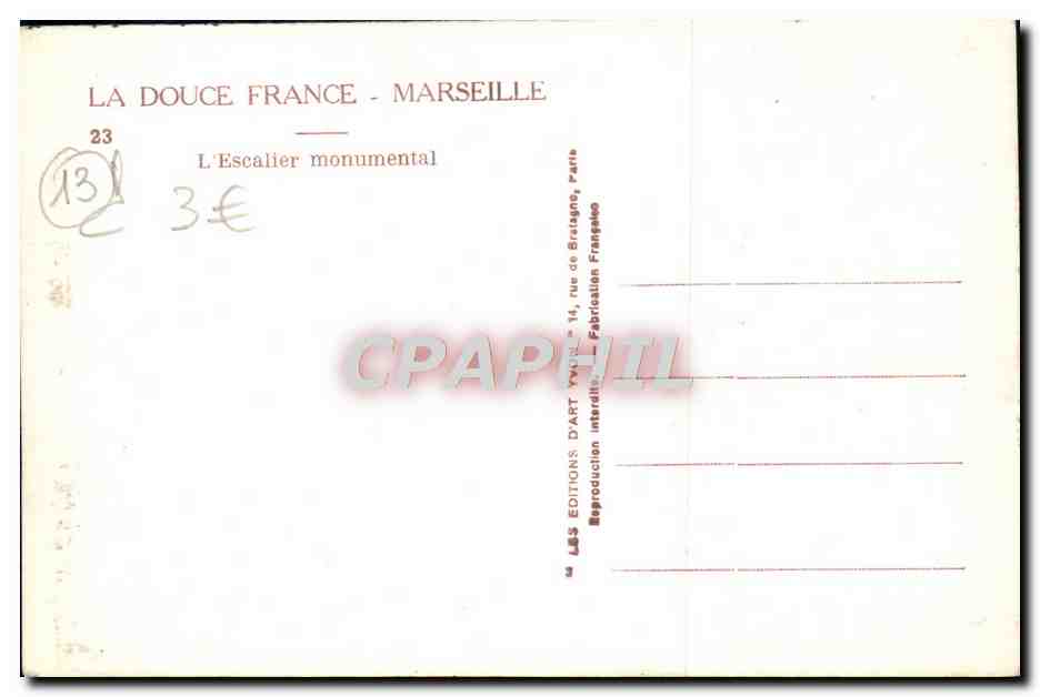 CPA Marseille L'escalier monumental — Rückseite