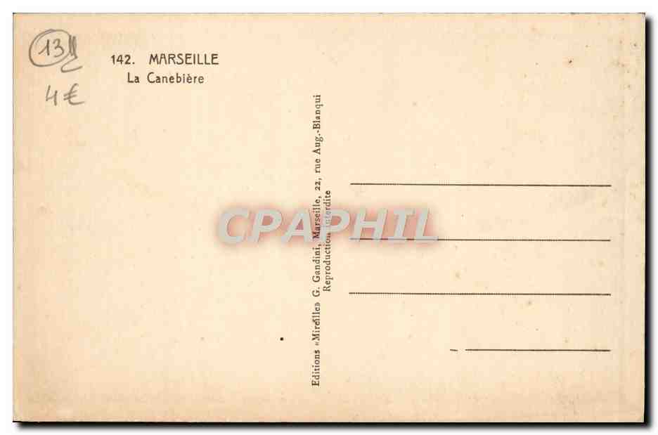 CPA Marseille La Canebiere  — Verso