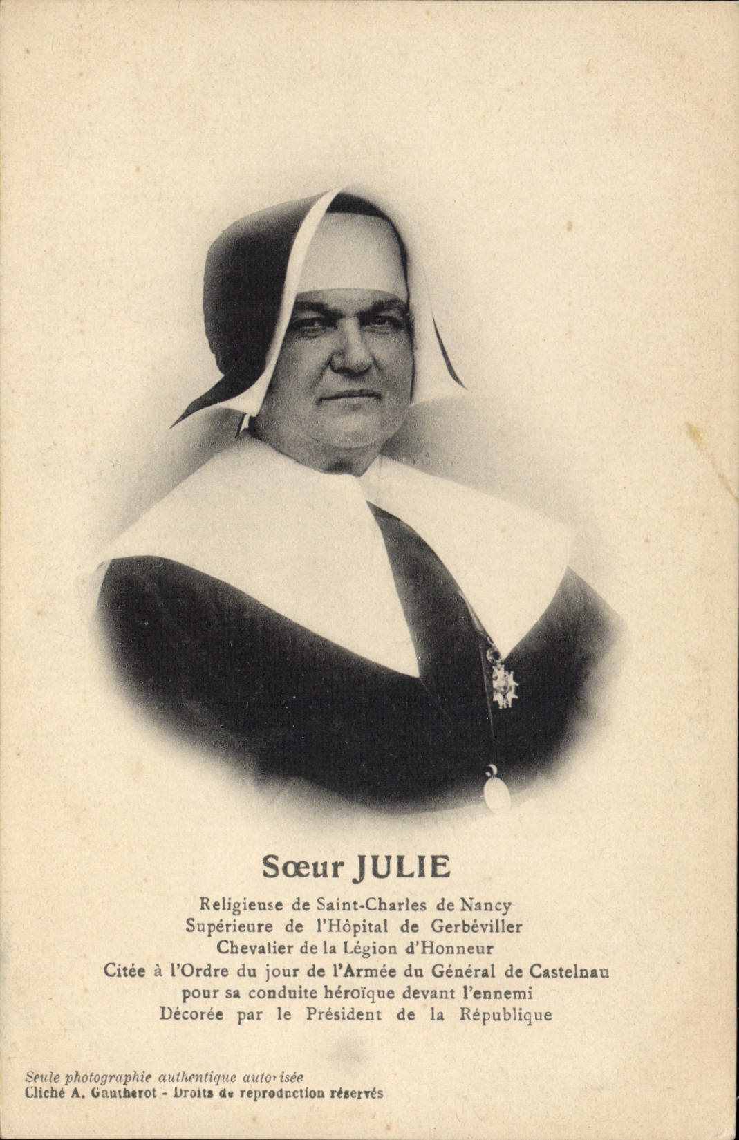 Sœur Julie — Supérieure de l'Hôpital de Gerbéviller — Cliché A. Gautherot