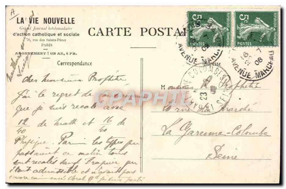 CPA Pape le Saint Pere La Vie Nouvelle  — Rückseite