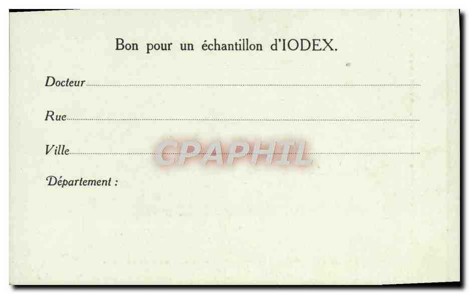Bon pour un échantillon d'IODEX — Monsieur Pierre LOUDENOT, Pharmacien à Paris