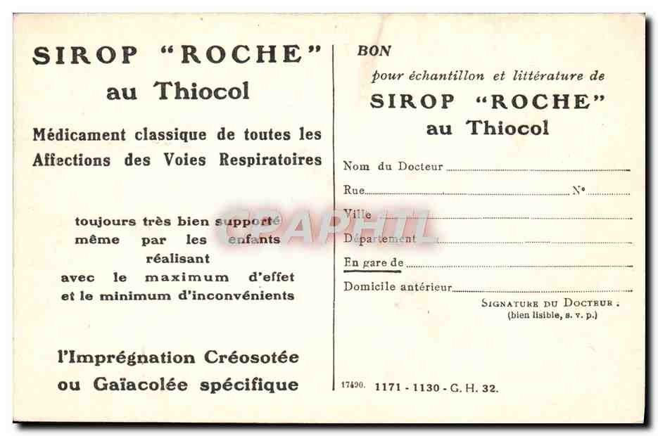 Carte Postale Produits Hoffmann la Roche Place des Vosges Paris Sirop Roche au Thiocol — Verso