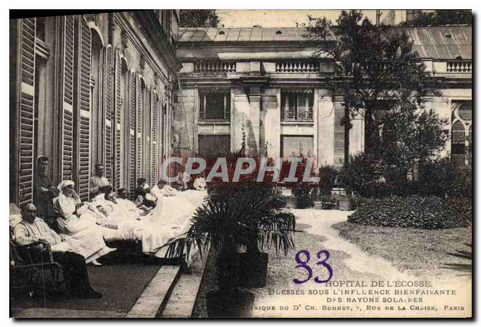 Hôpital de l'Écosse — Blessées sous l'influence bienfaisante des rayons solaires — Clinique du Dr Ch. Bonnet, 7, rue de la Chaise, Paris