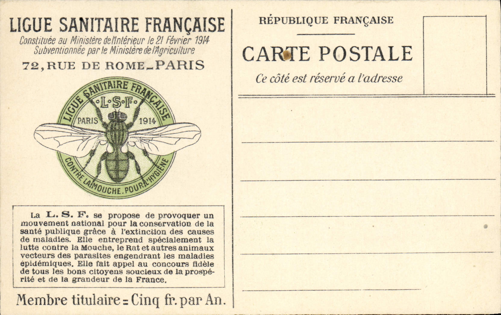 Ligue Sanitaire Française — lutte contre la mouche — éditeur L.S.F., Paris, 1914