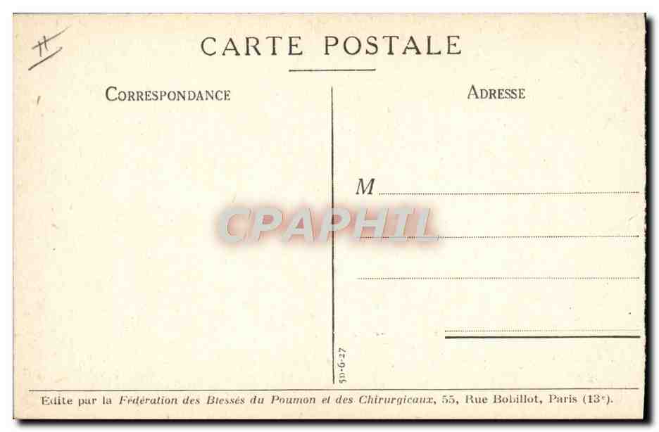CPA Federation des Blesses du Poumon et des Chirurgicaux Rue Bobillot Paris Tuberculose  — Rückseite