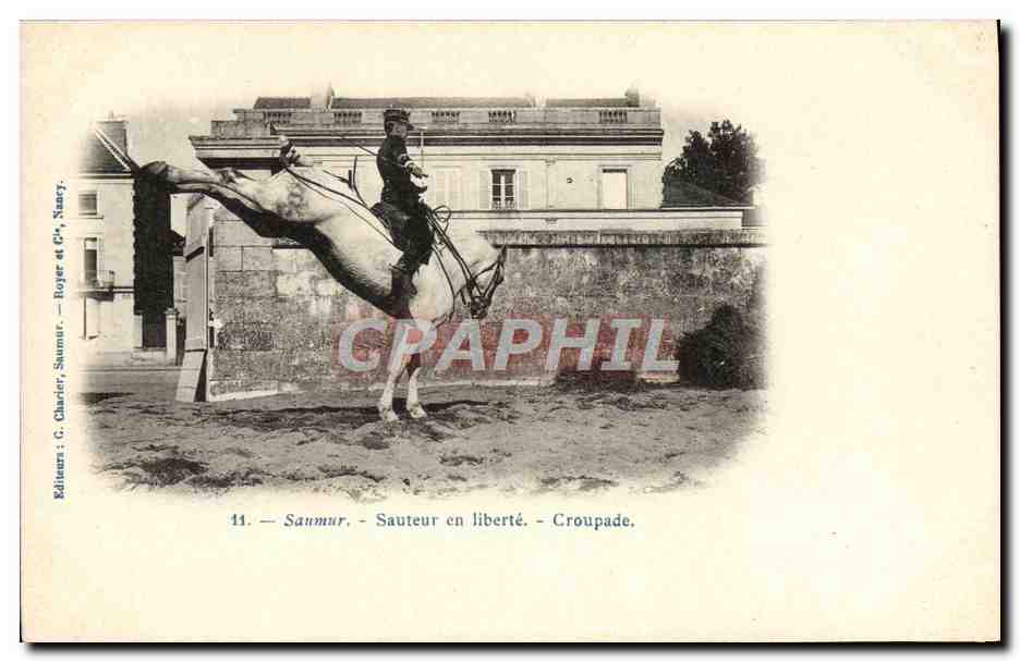 CPA Hippisme Cheval Saumur Sauteur en liberte Croupade 
