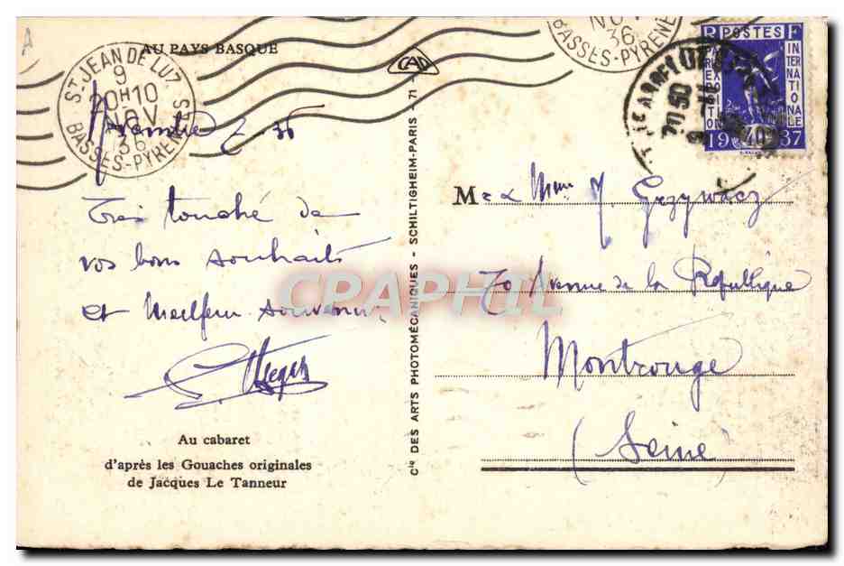 Scène de cabaret — Basque — éditeur Cie des Arts Photomécaniques, n°71 — Reverso