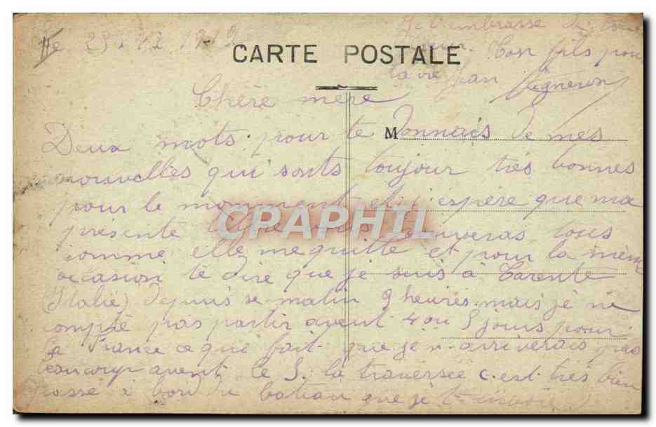 Campagne d'Orient 1914-18 - Croiseur Auxiliaire de 1er Rang "TimGad" - Vue de Nuit au large de X... — Éditeur H. Grimaud Frères, 84, Rue Mazenod, Marseille — Verso