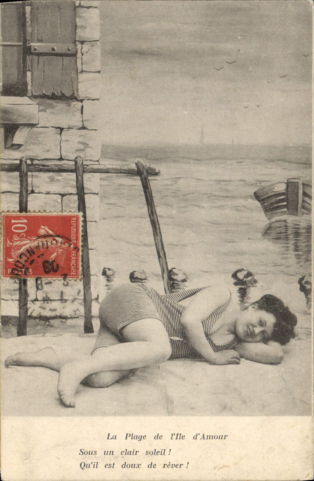 La Plage de l'Île d'Amour — Sous un clair soleil ! — Éditeur non visible, n° de série non lisible