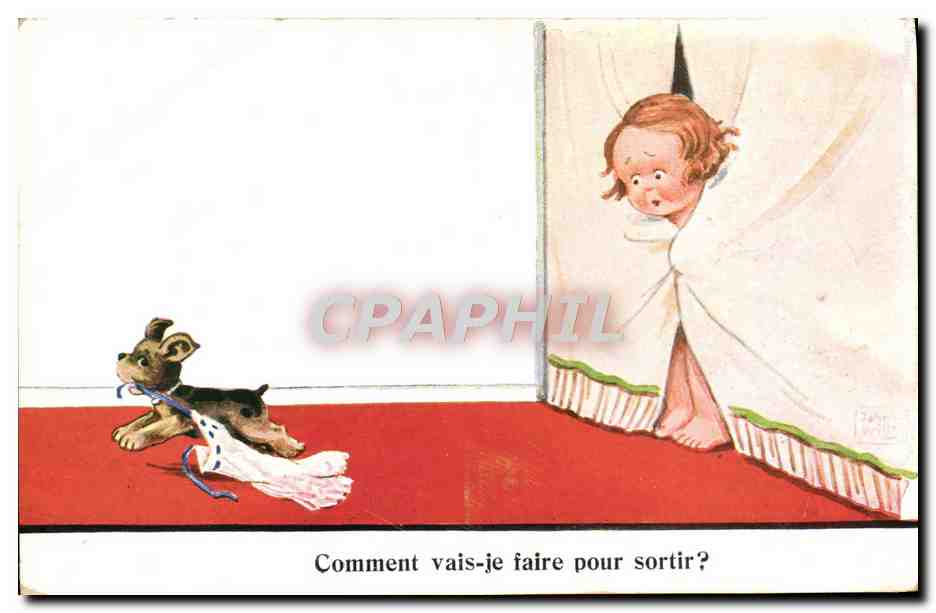 CPA Fantaisie Illustrateur Enfant Chien