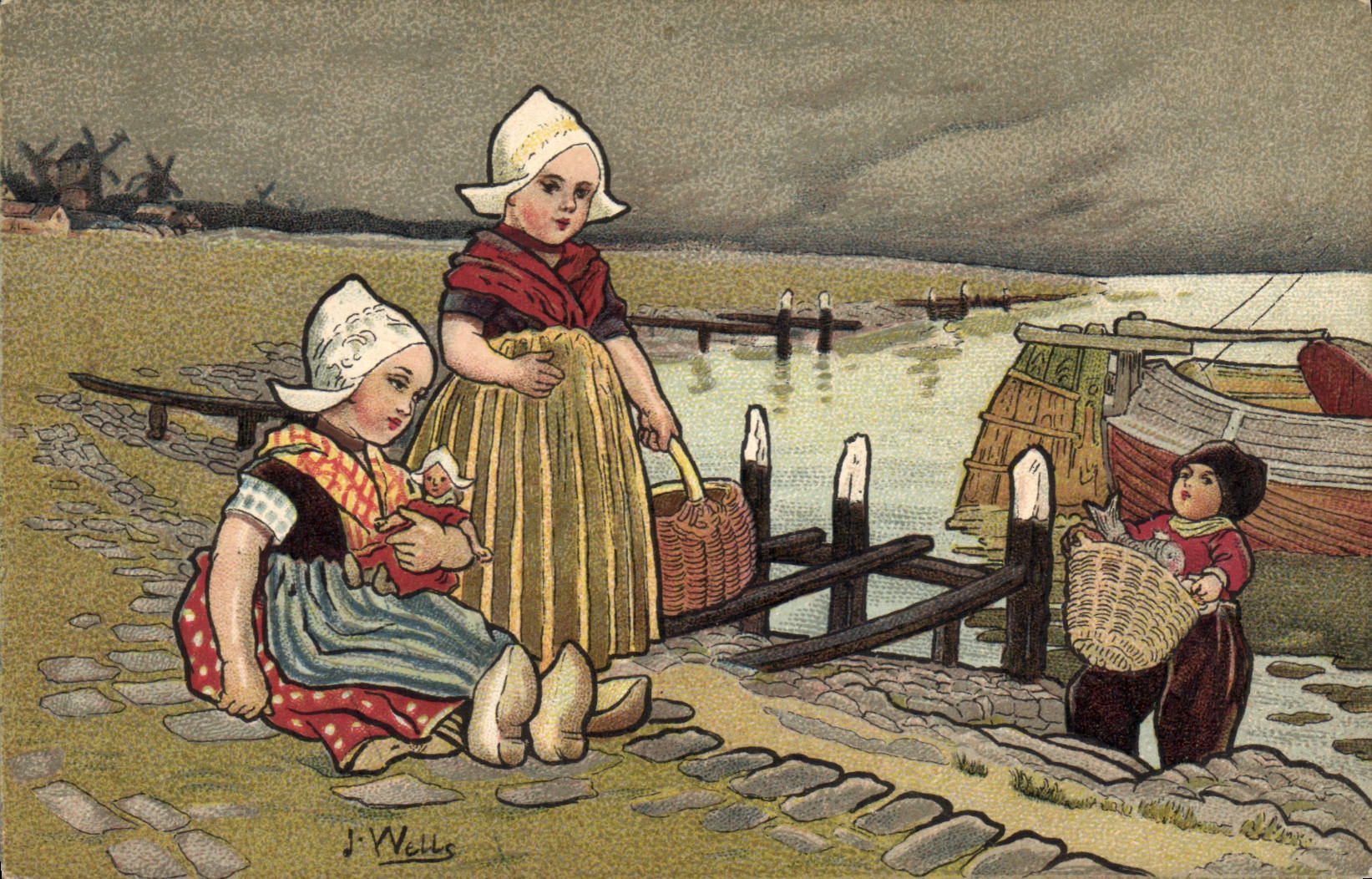 CPA Fantaisie Illustrateur Wells Enfants Pays-Bas Peche Pecheurs 