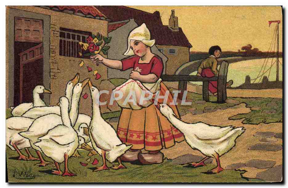 CPA Fantaisie Illustrateur Wells Enfants Pays-Bas Oies