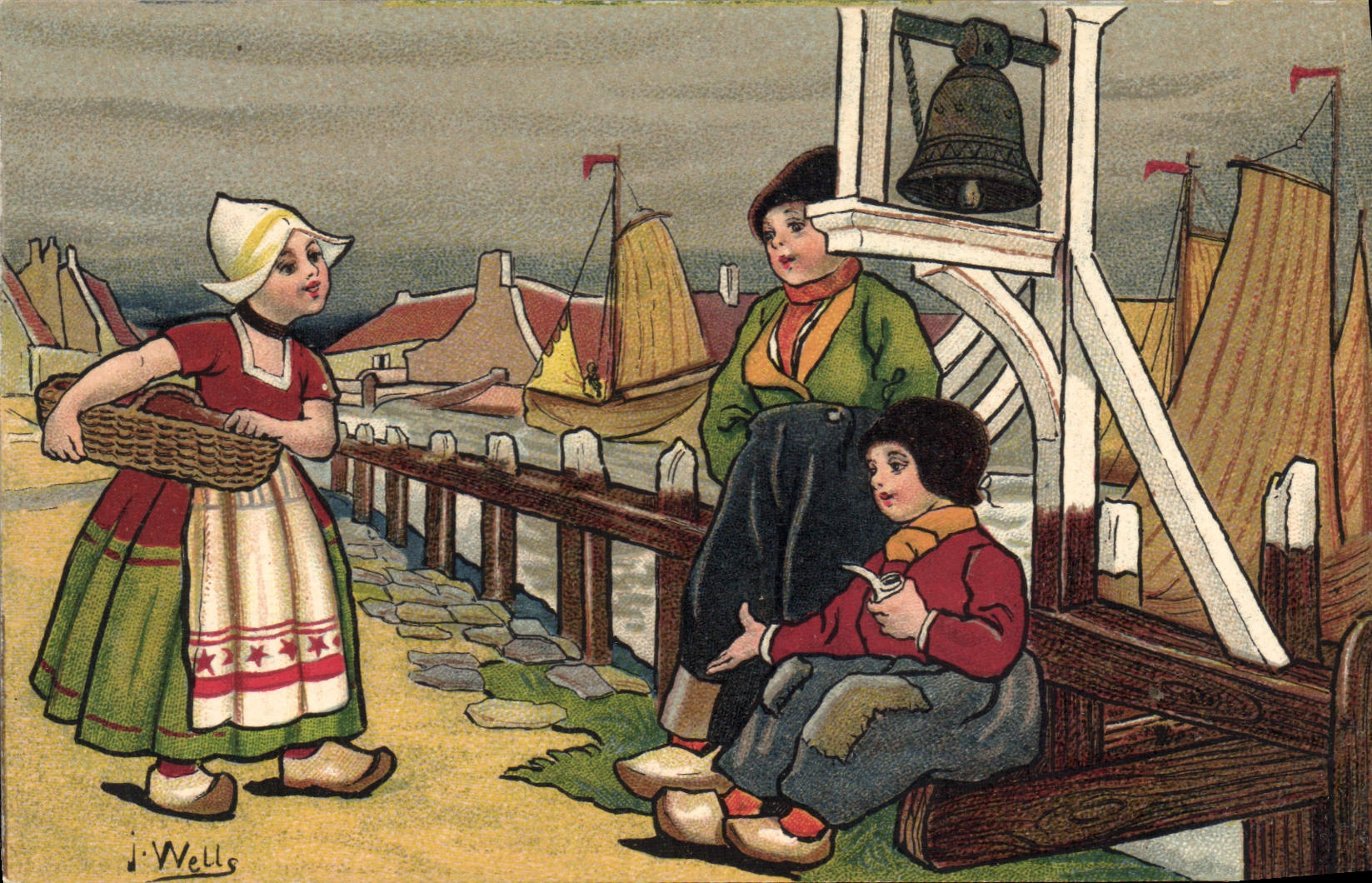CPA Fantaisie Illustrateur Wells Enfants Pays-Bas Cloche