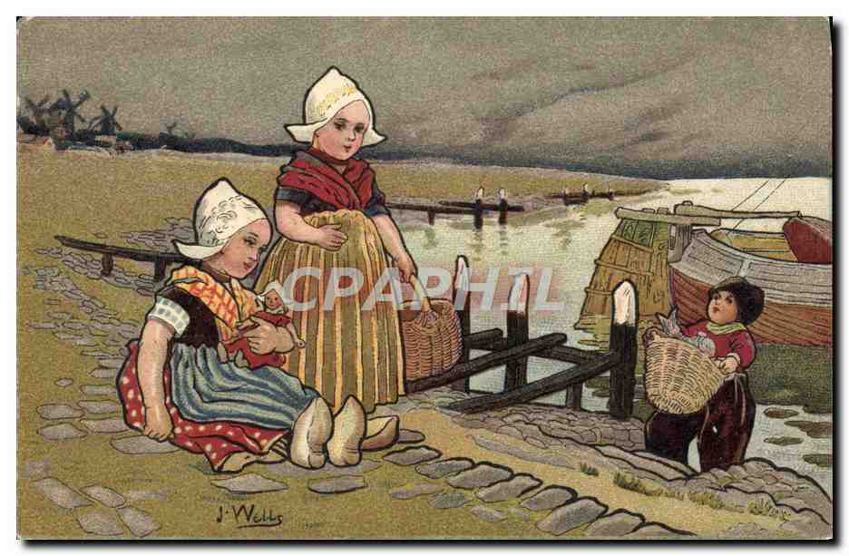 CPA Fantaisie Illustrateur Wells Enfants Pays-Bas Poisson