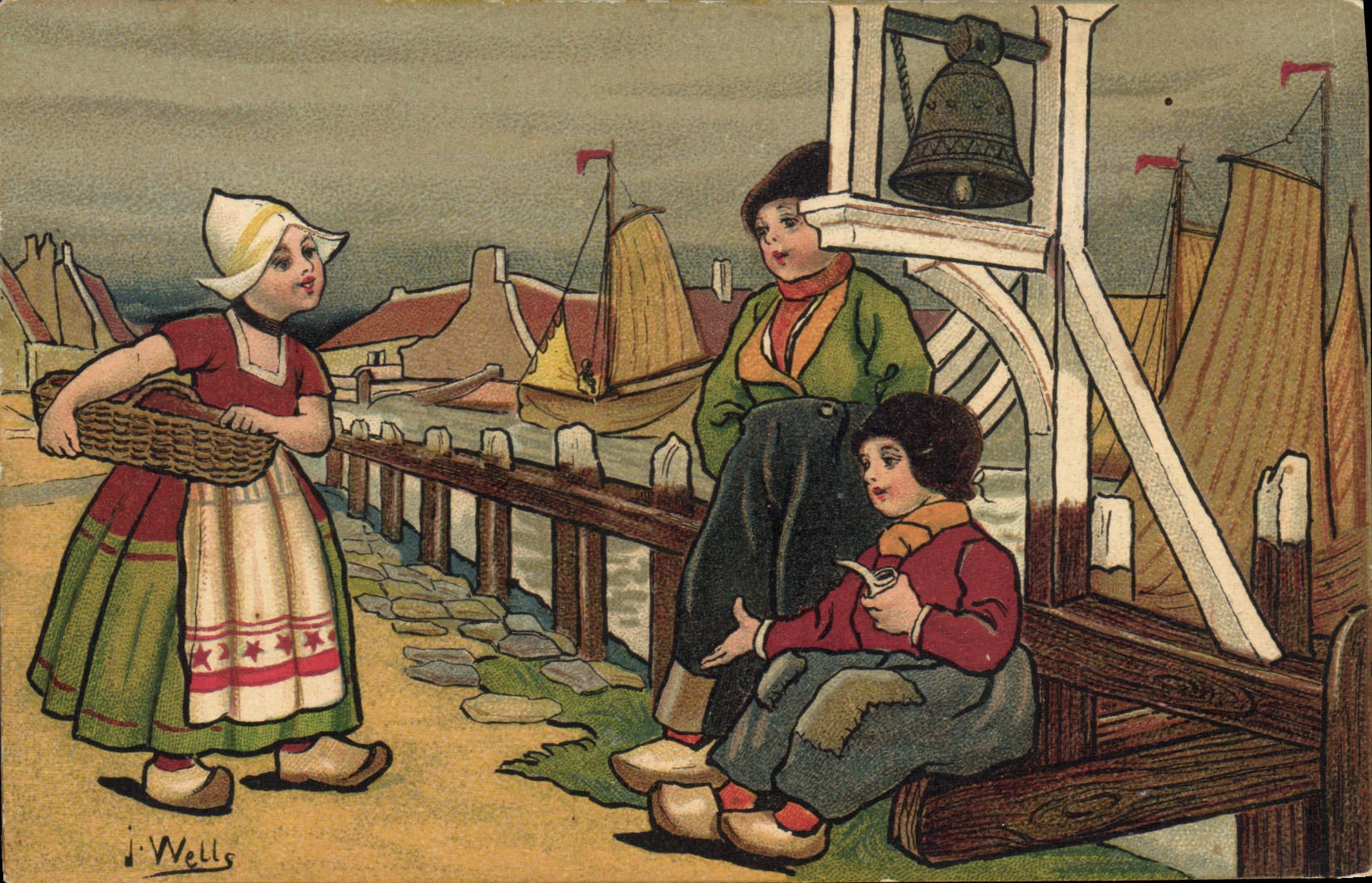 CPA Fantaisie Illustrateur Wells Enfants Pays-Bas Cloche 