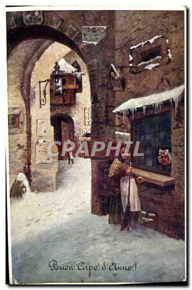 CPA Fantaisie Illustrateur Vieille femme dans la neige