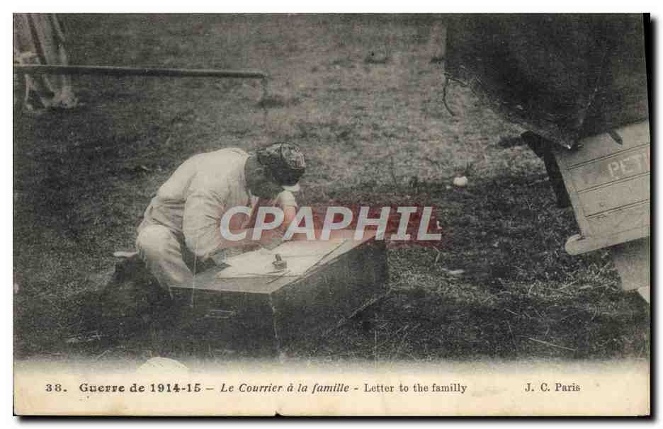Soldat écrivant une lettre à sa famille — Guerre de 1914-15 — J. C. Paris
