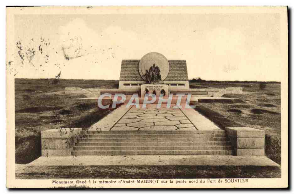 Monument élevé à la mémoire d'André MAGINOT sur la pente nord du Fort de SOUVILLE — œuvre de Gaston Broquet, statuaire