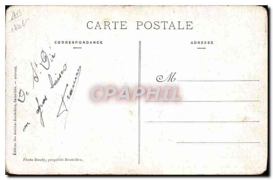 Saint-Dié durante la ocupación alemana — El último convoy de heridos evacuando la ciudad — Edición de los Ateliers Bouteiller, Saint-Dié — Reverso
