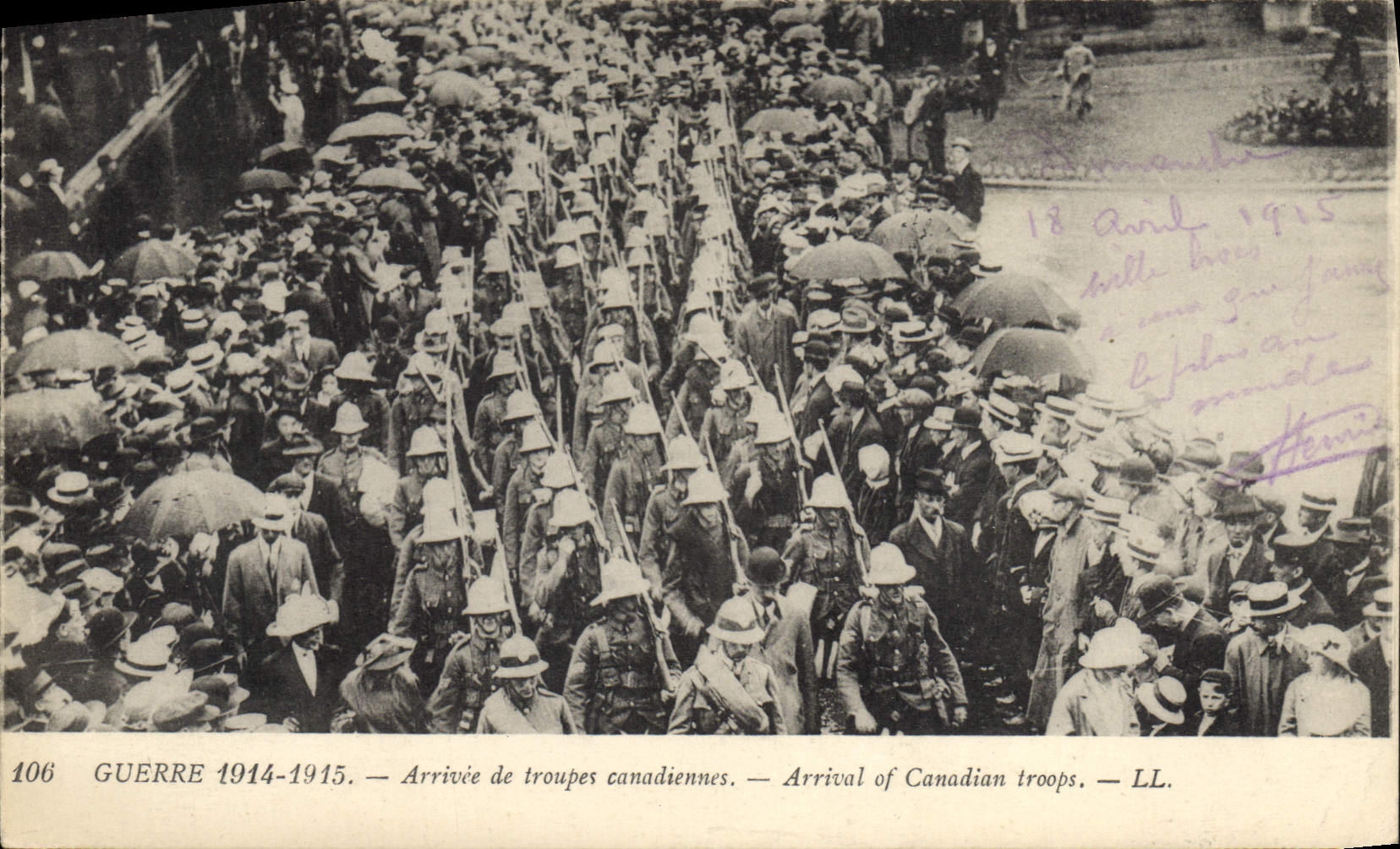 Aankomst van Canadese troepen — Oorlog 1914-1915 — LL. n°106