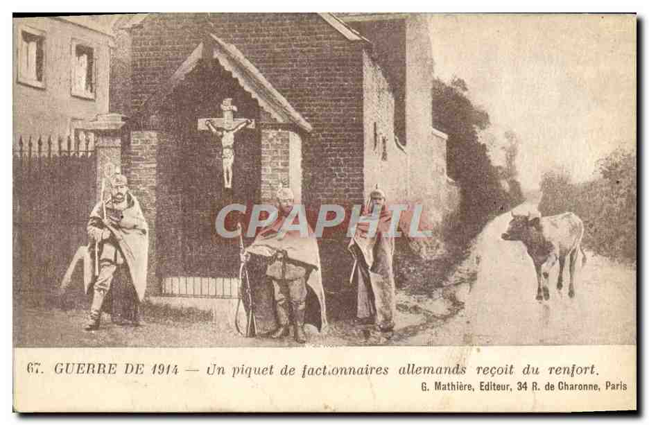 CPA Militaria Un piquet de fonctionnaires allemands recoit du renfort Vache 
