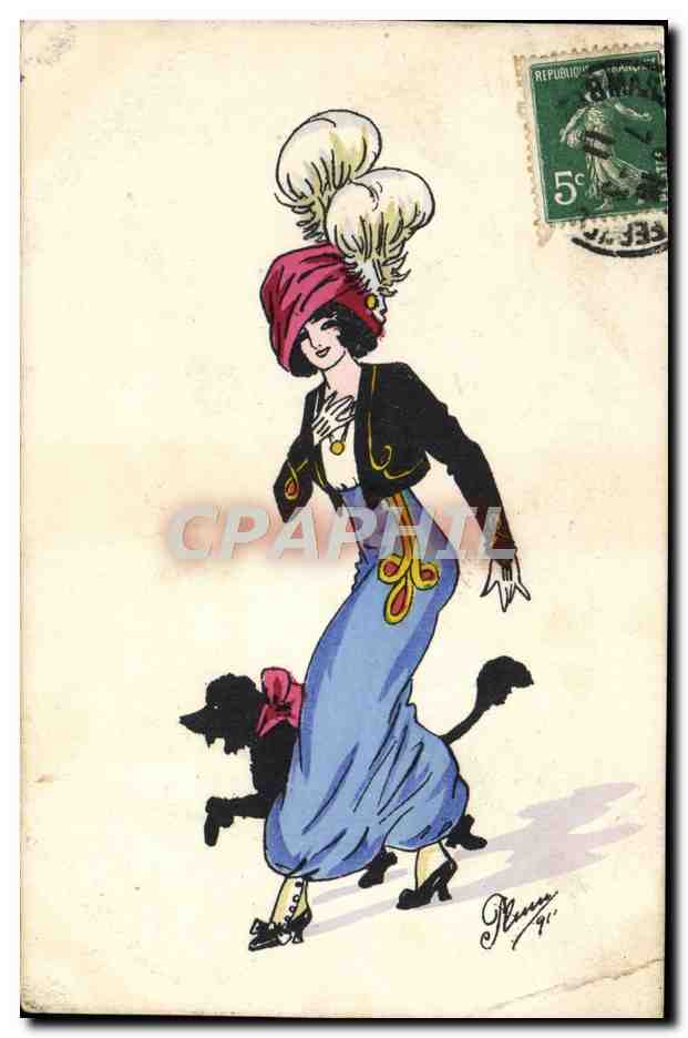 CPA Fantaisie Illustrateur Femme Chien