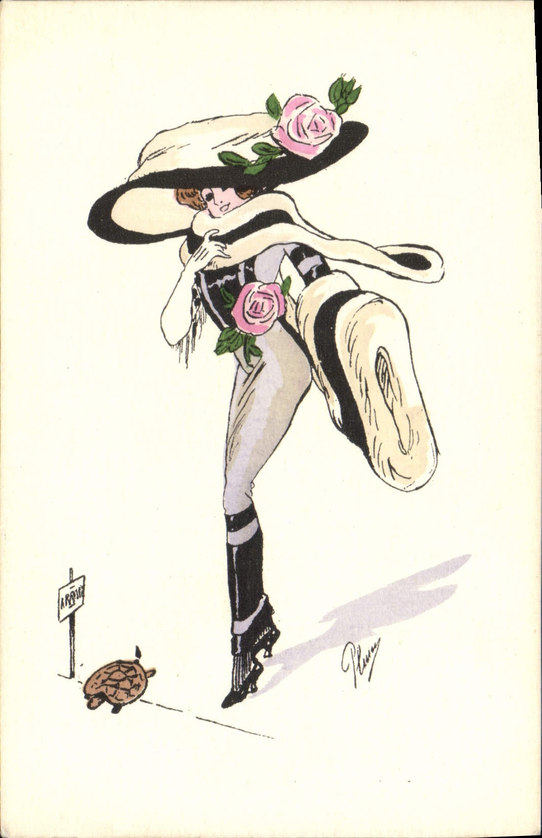 CPA Fantaisie Illustrateur Femme Tortue