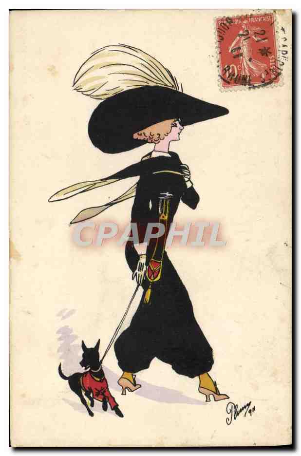 CPA Fantaisie Illustrateur Femme Chien