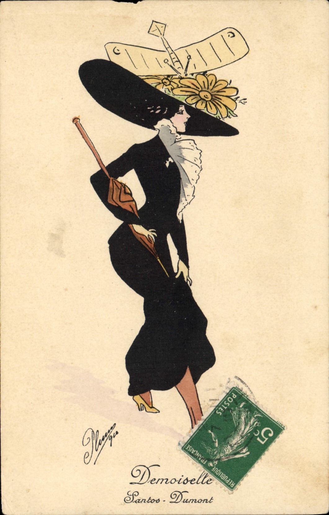 CPA Fantaisie Illustrateur Femme Avion