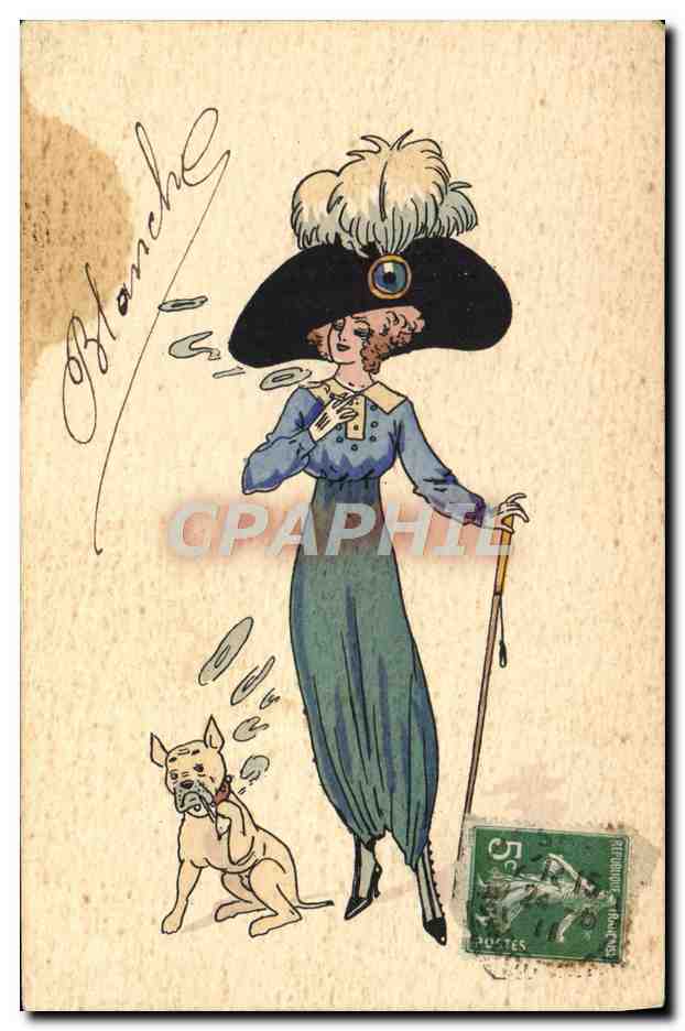CPA Fantaisie Illustrateur Femme Chien