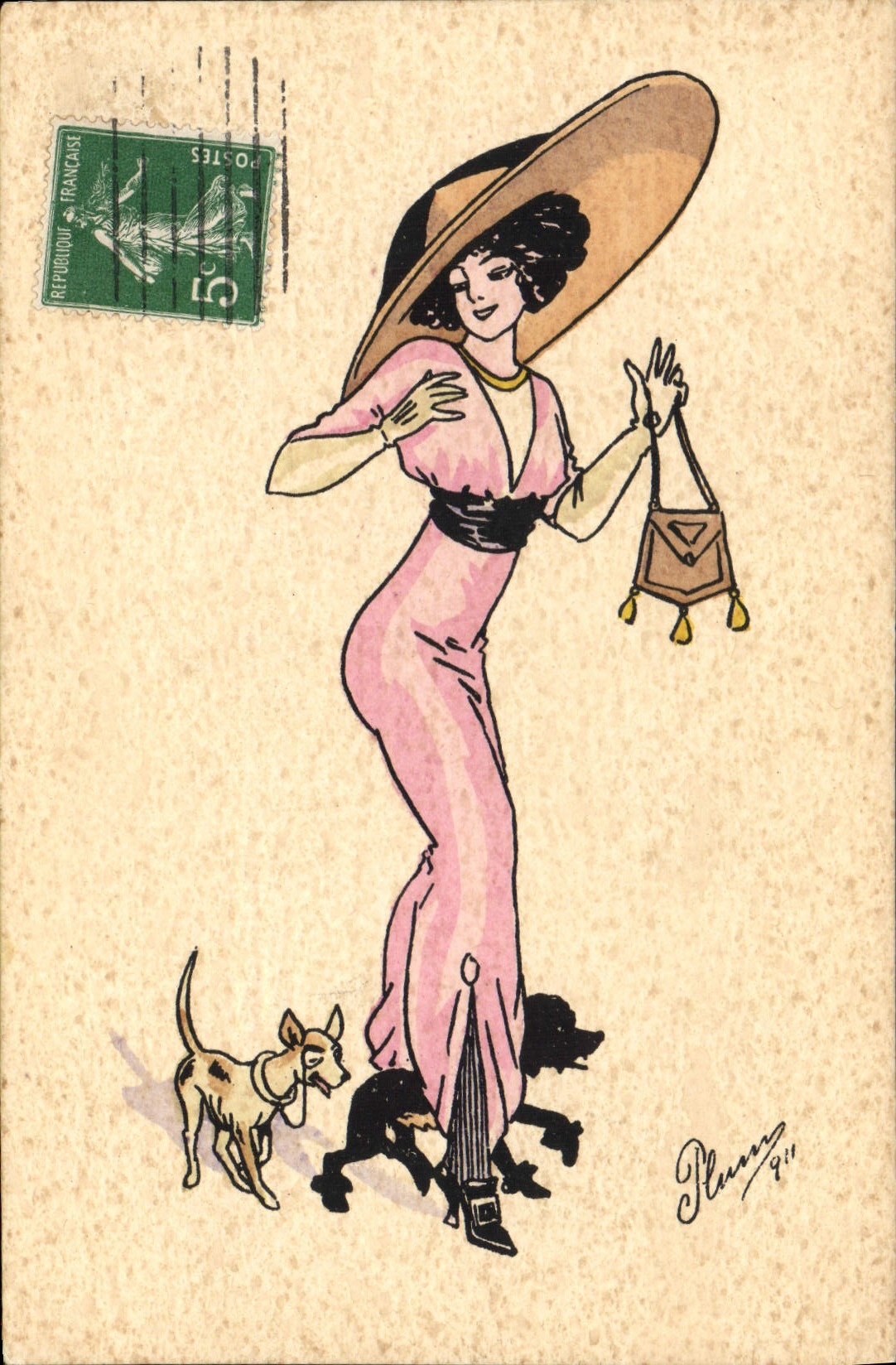CPA Fantaisie Illustrateur Femme Chien