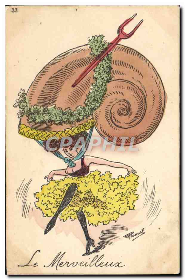 CPA Fantaisie Illustrateur Femme Escargot 