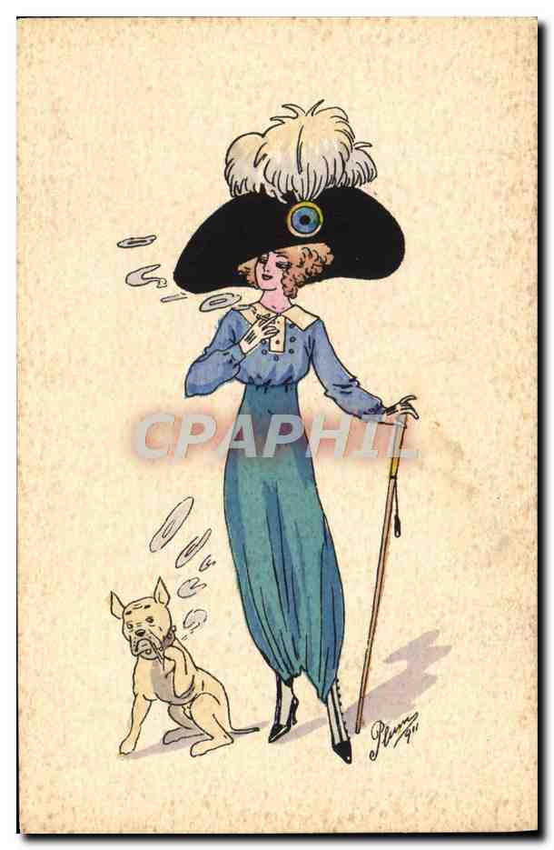 CPA Fantaisie Illustrateur Femme Chien 