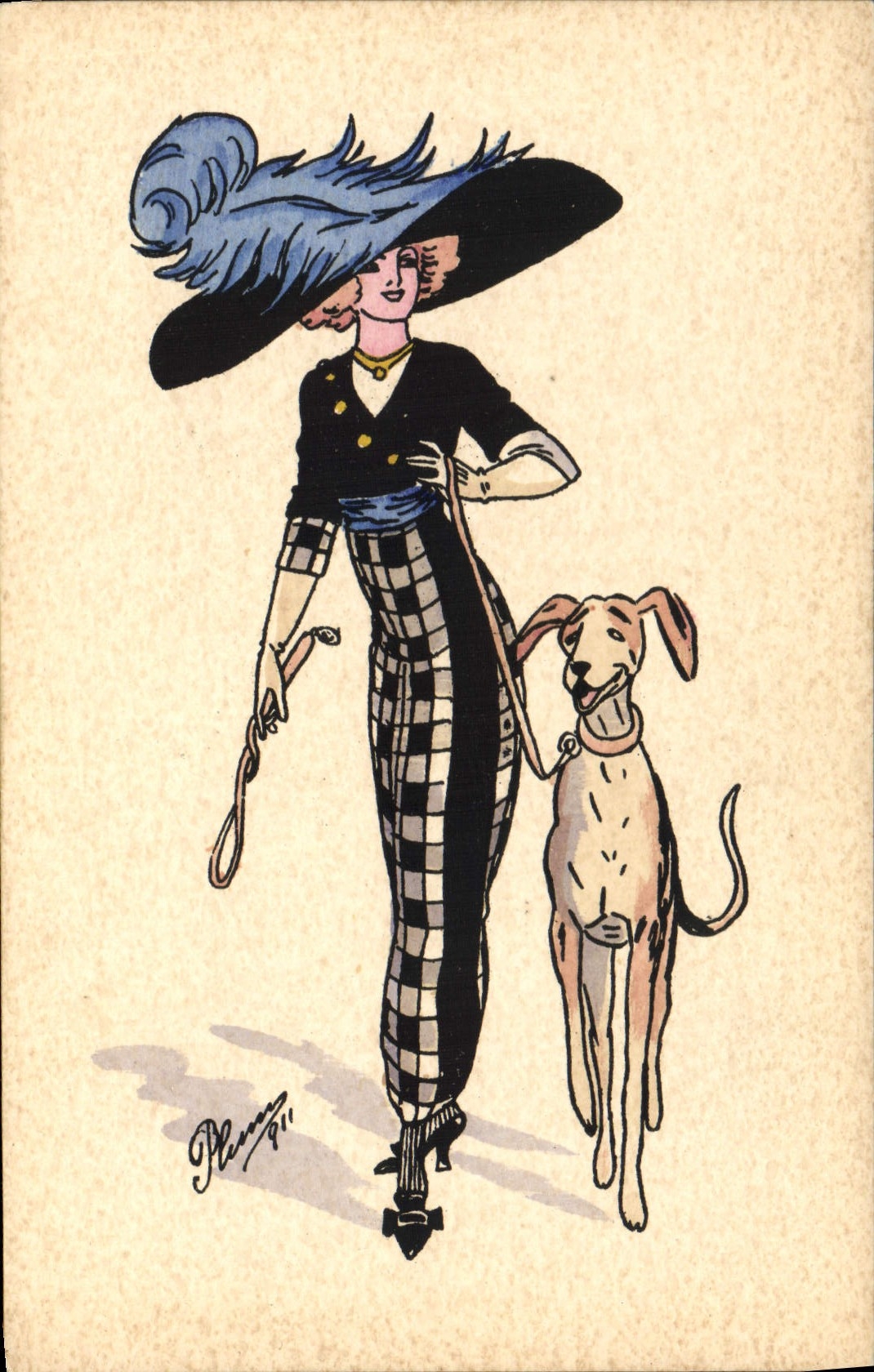 CPA Fantaisie Illustrateur Femme Chien