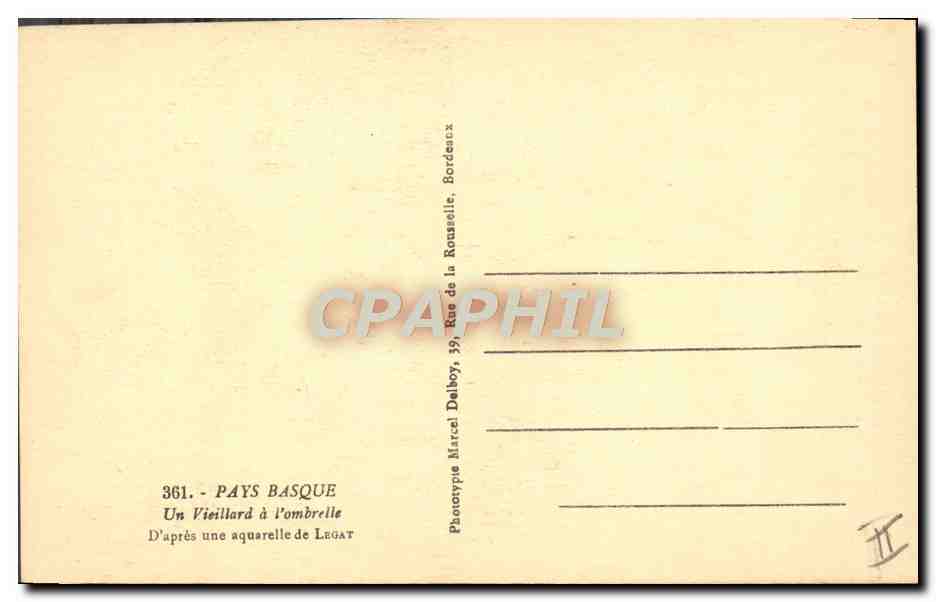 CPA Folklore Legat Pays basque Un vieillard a l'ombrelle  — Rückseite