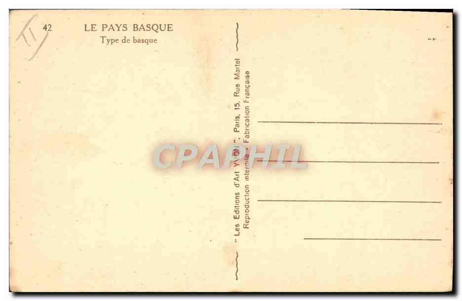 CPA Folklore Yvon Pays basque Type de basque — Rückseite