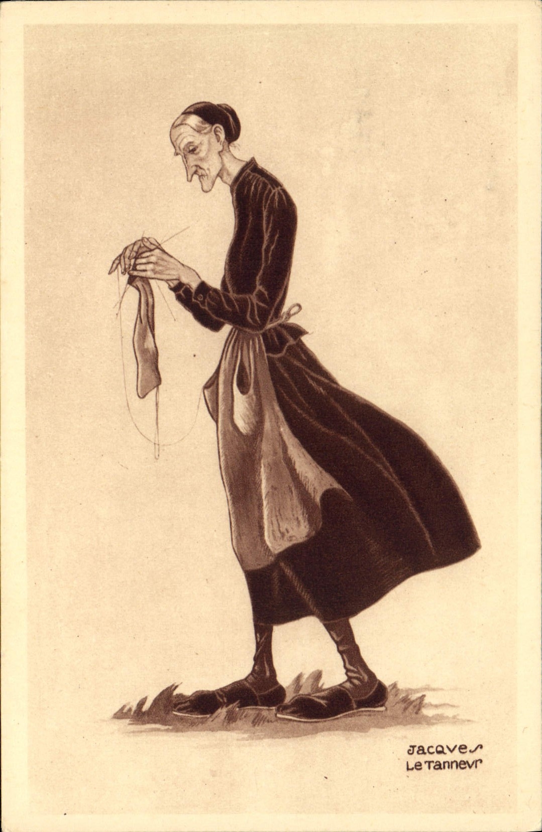 CPA Folklore Vieille basquaise au tricto Jacques le Tanneur