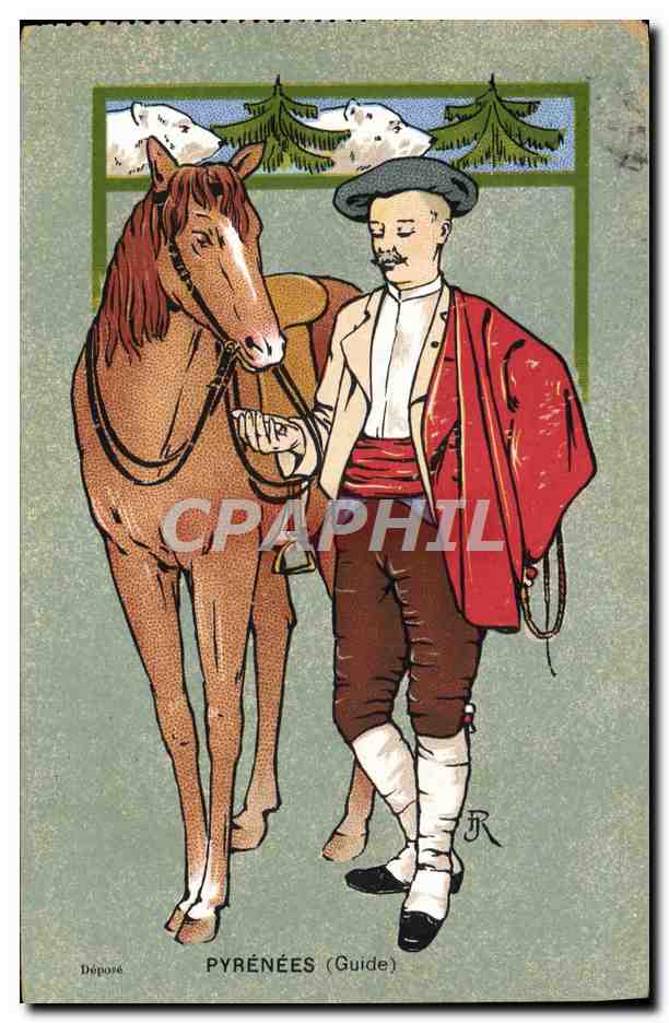 CPA Folklore Pyrenees Guide Cheval 