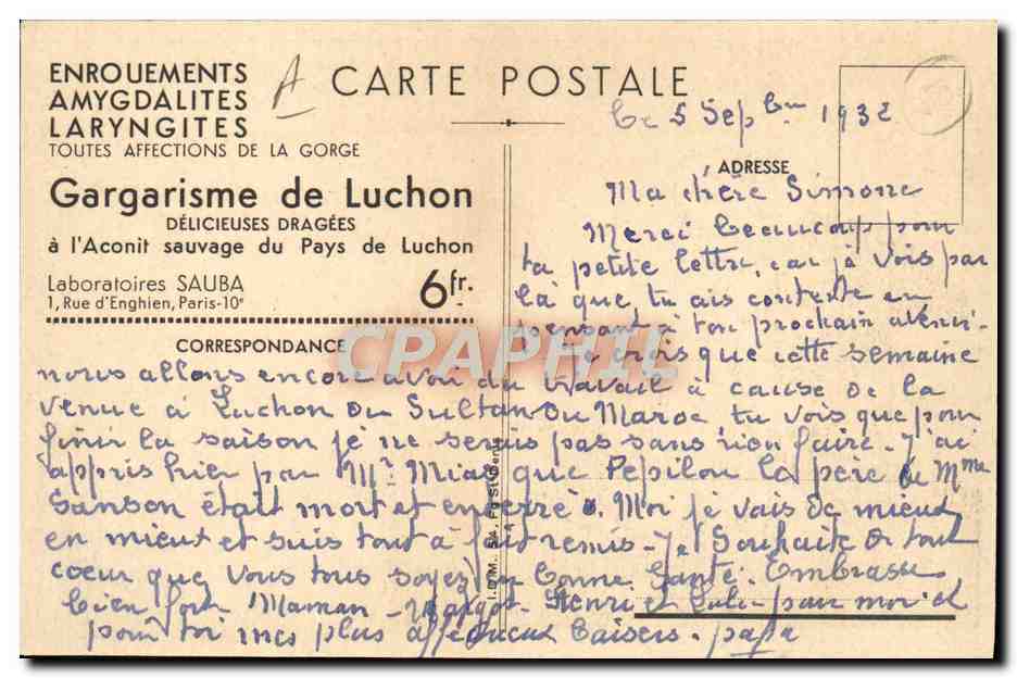 CPA Folklore Gargarismes de Luchon Loup  — Verso