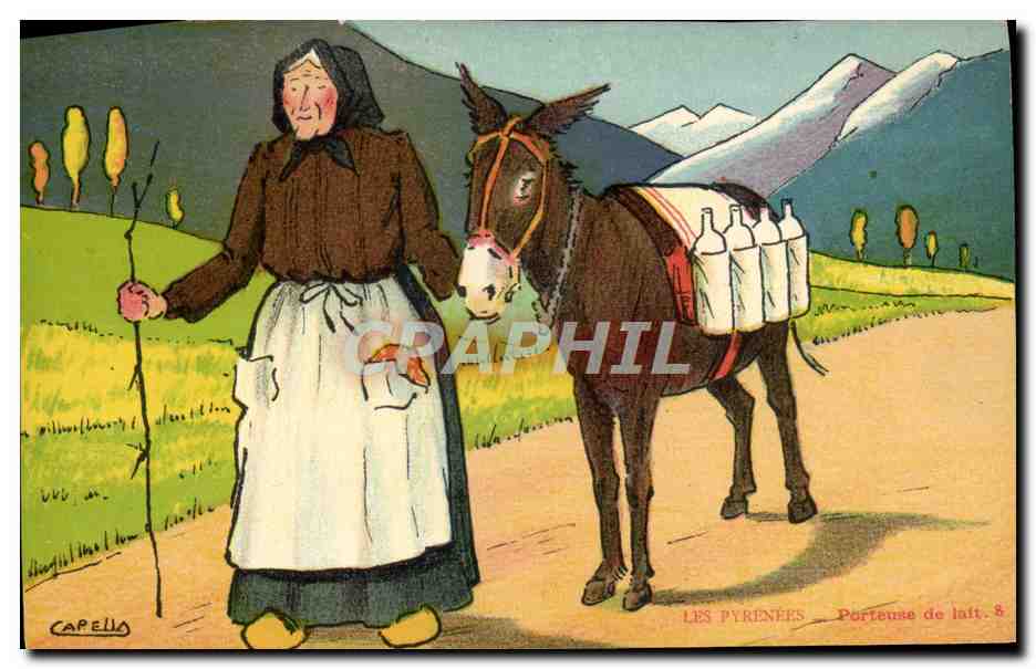 CPA Folklore Pyrenees Porteuse de lait 