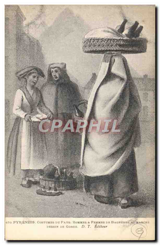 CPA Folklore Costumes du pays Hommes et femme de Bagneres au marche Gorse 